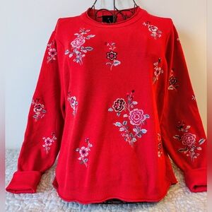 Topshop Red Floral Embroidered Sweater